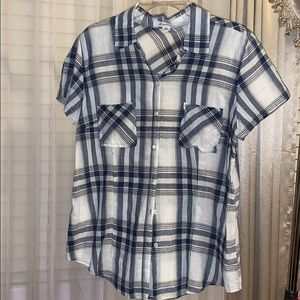 White and blue flannel shirt
